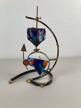 Judaica Gary Rosenthal Copper Brass Glass Spinning Dreidal Art Sculpture 9.1/4”
